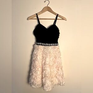 qep Kids Girl Applique Dress 11 Gown Black Cream Rosette Embellished Rhinestone